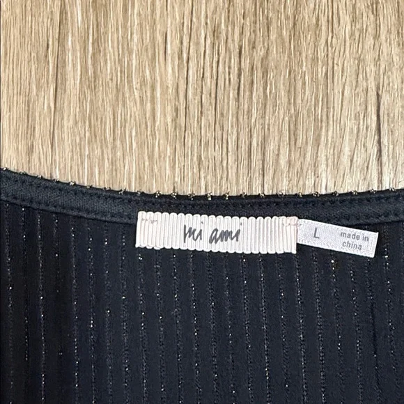 Mi Ami Black Metallic Thread Wrap-Front Long Sleeve Dress L - Picture 3 of 5